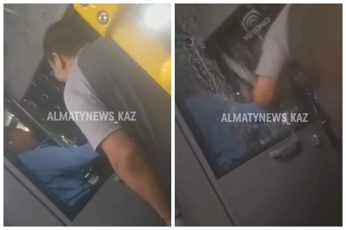 Алматыда автобус жолаушысы жүргізушіні балағаттап, терезесін сындырды (видео)