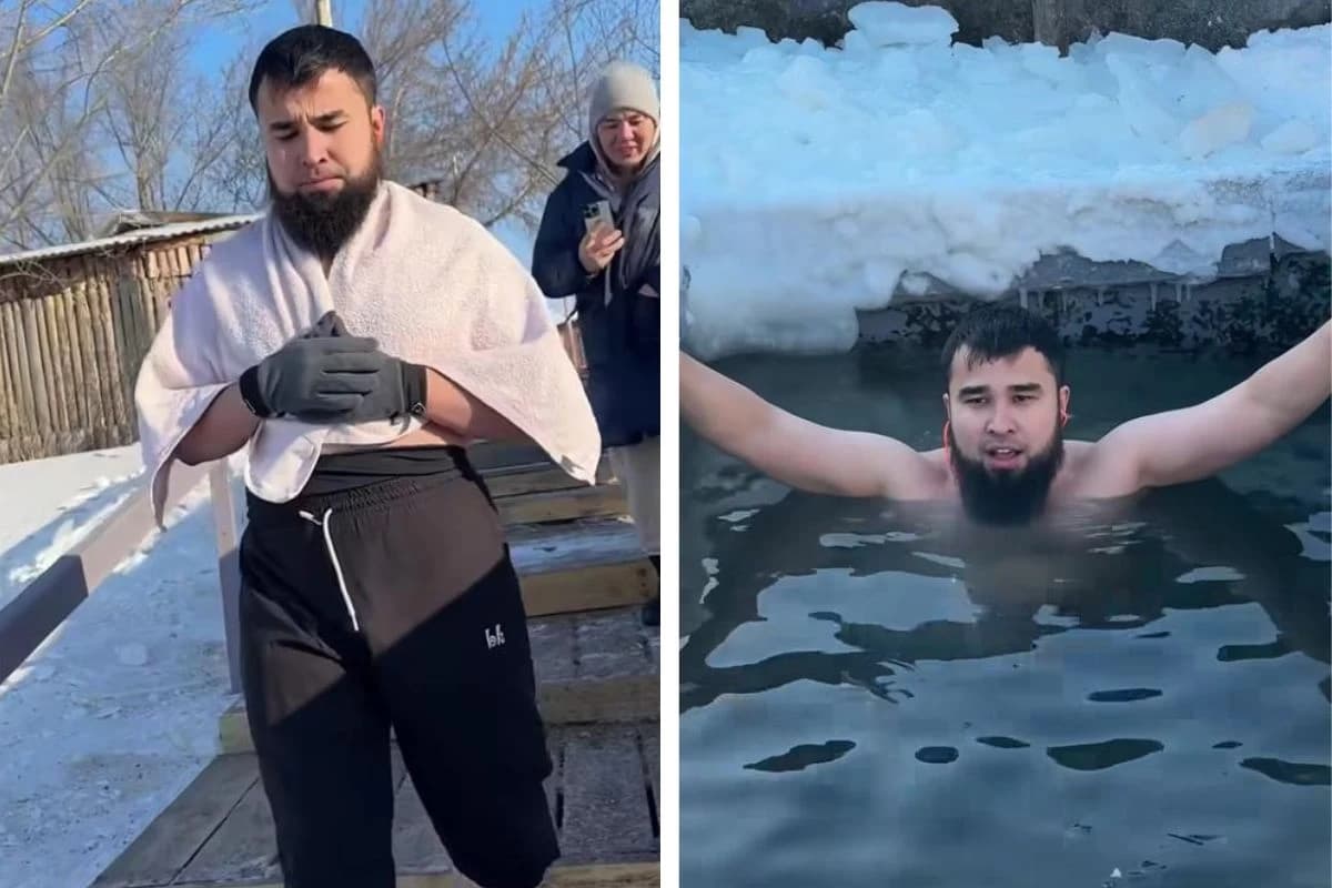 «Бісміллә» деген қалай?»: Шыршаны харам деген Рүстем Жүгінісов орыстардың шоқыну күнінде суға түсті